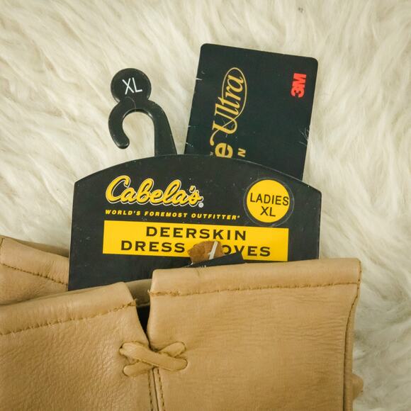 Cabela's Ladies XL Tan Deerskin Leather Insulated Winter Driving Gloves NEW - Picture 2 of 6